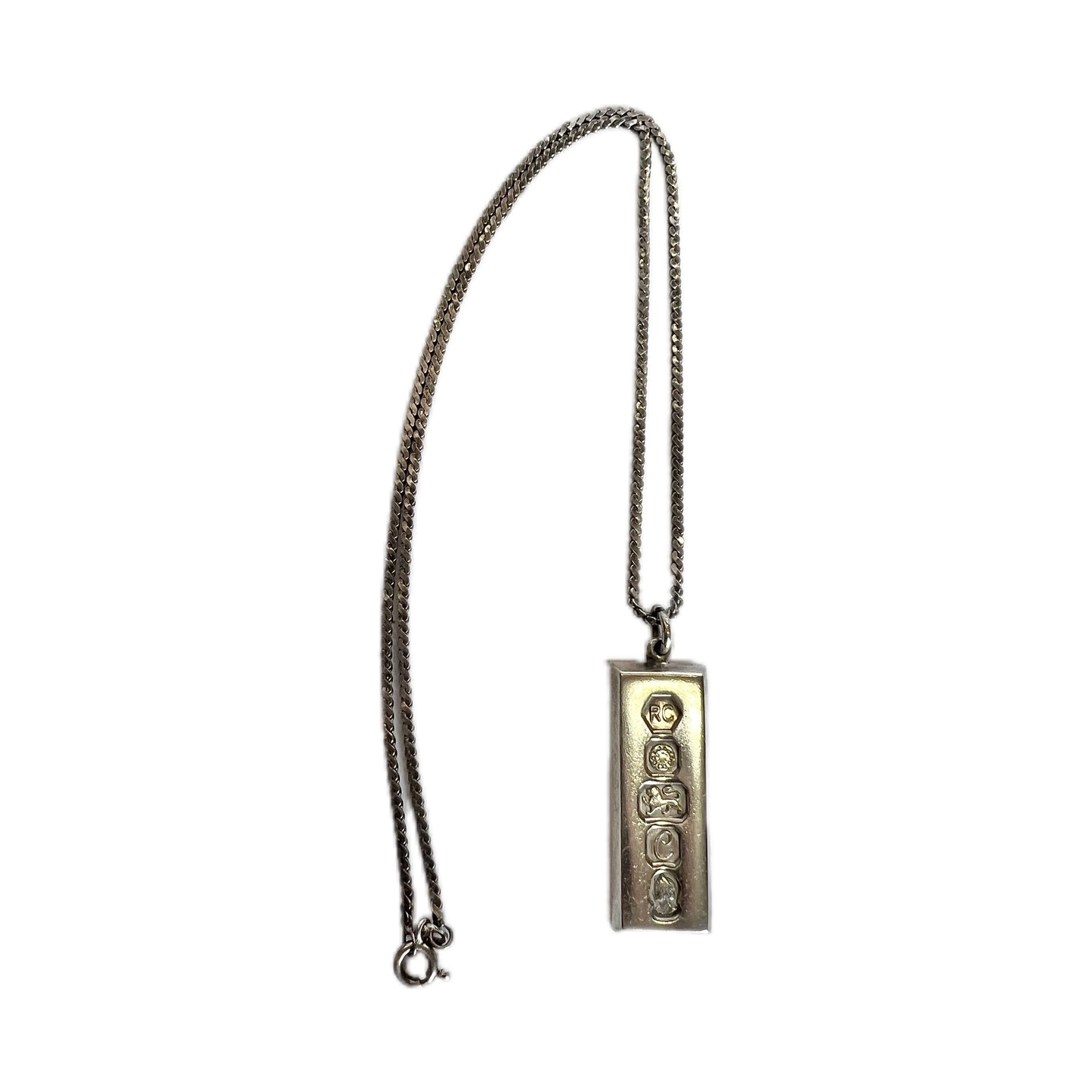 Vintage QEII Silver Jubilee sterling ingot pendant with associated chain