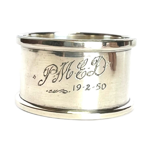 Midcentury Australian W. J. Sanders sterling silver napkin ring