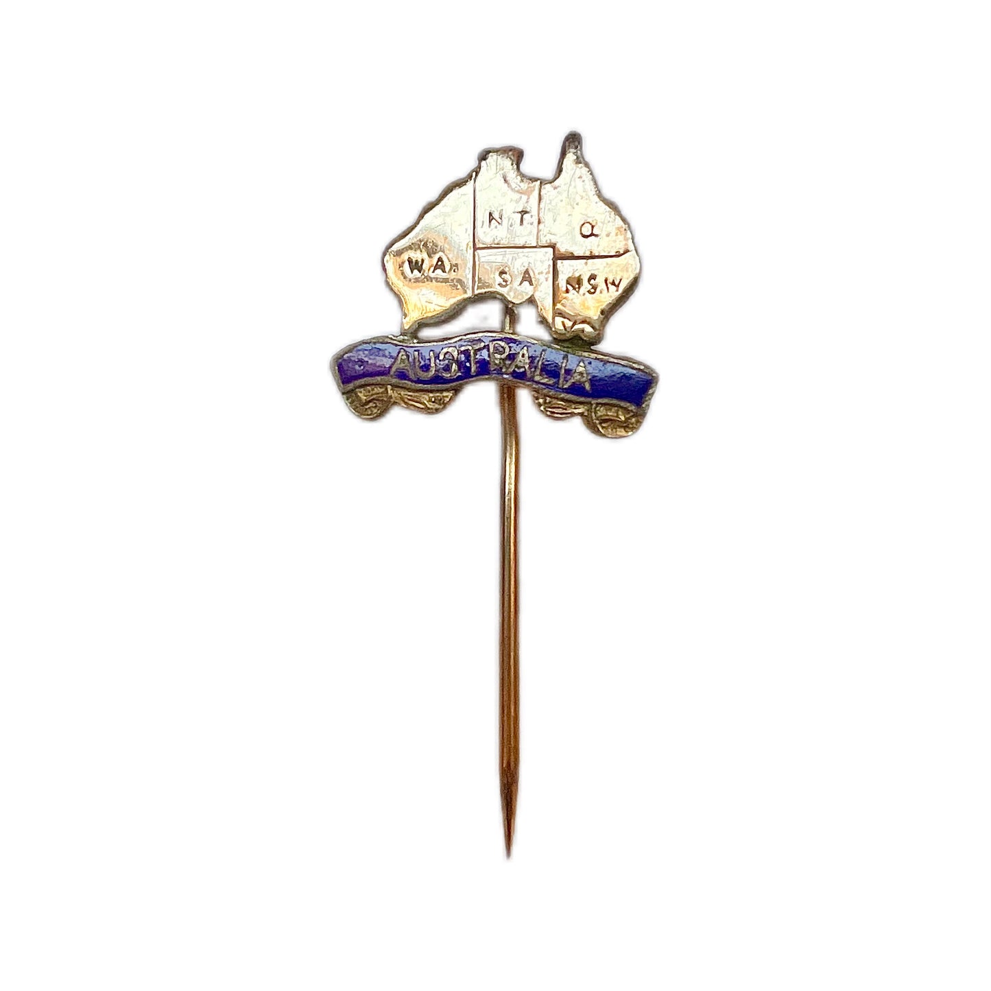 Antique 9ct gold and enamel Australia stickpin