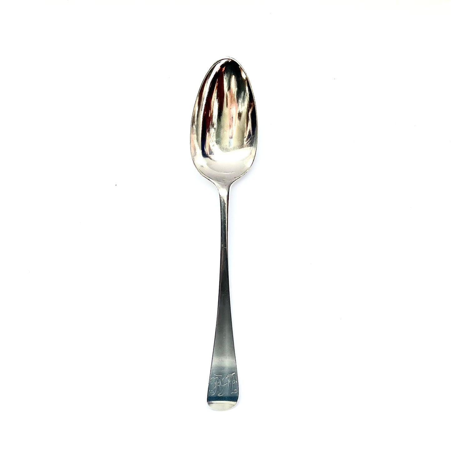 Cuchara de mesa antigua de plata esterlina Jorge III, con marcas de ensayo de Londres de 1773, marca del fabricante GS