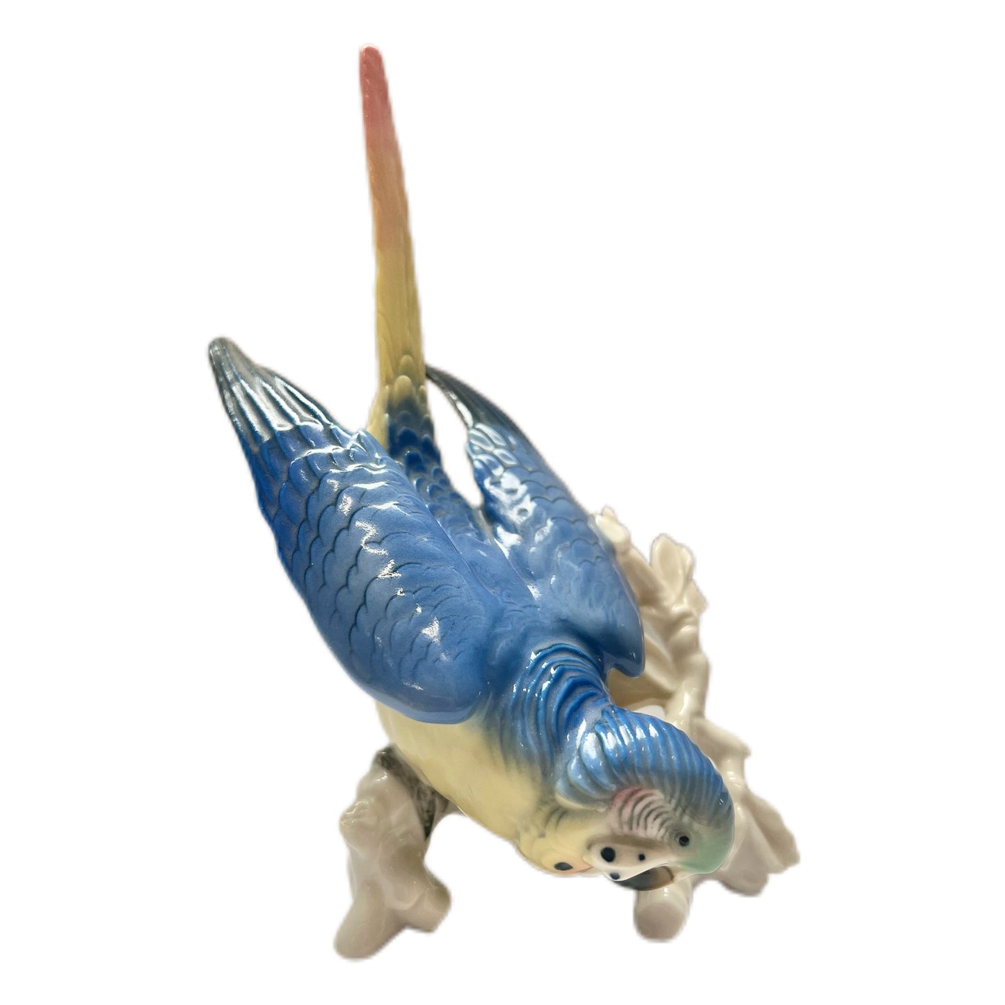 Figura de pájaro loro azul de porcelana de Karl Ens, de principios del siglo XX
