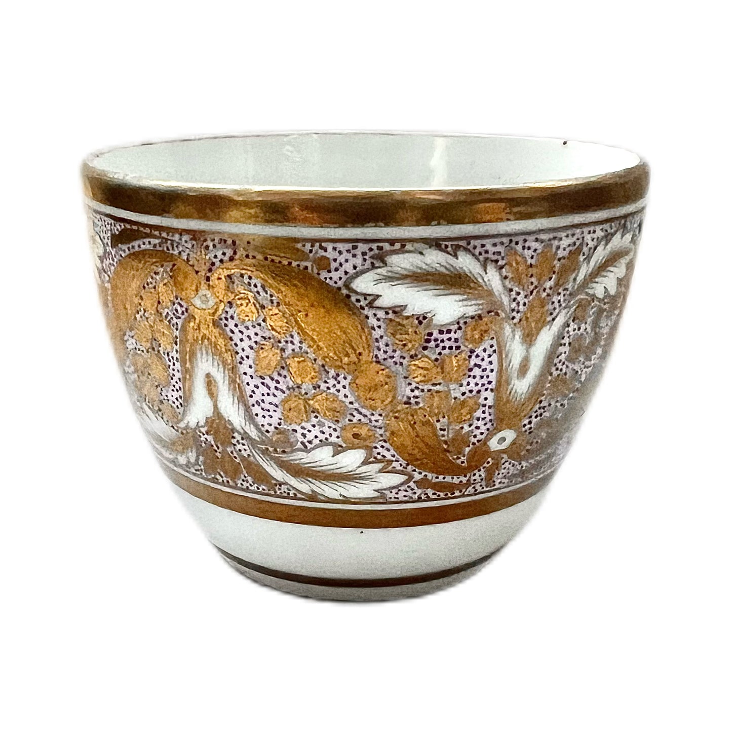 Lavender Paisley Regency period Minton hard paste porcelain Bute shaped teacup with ringhandle