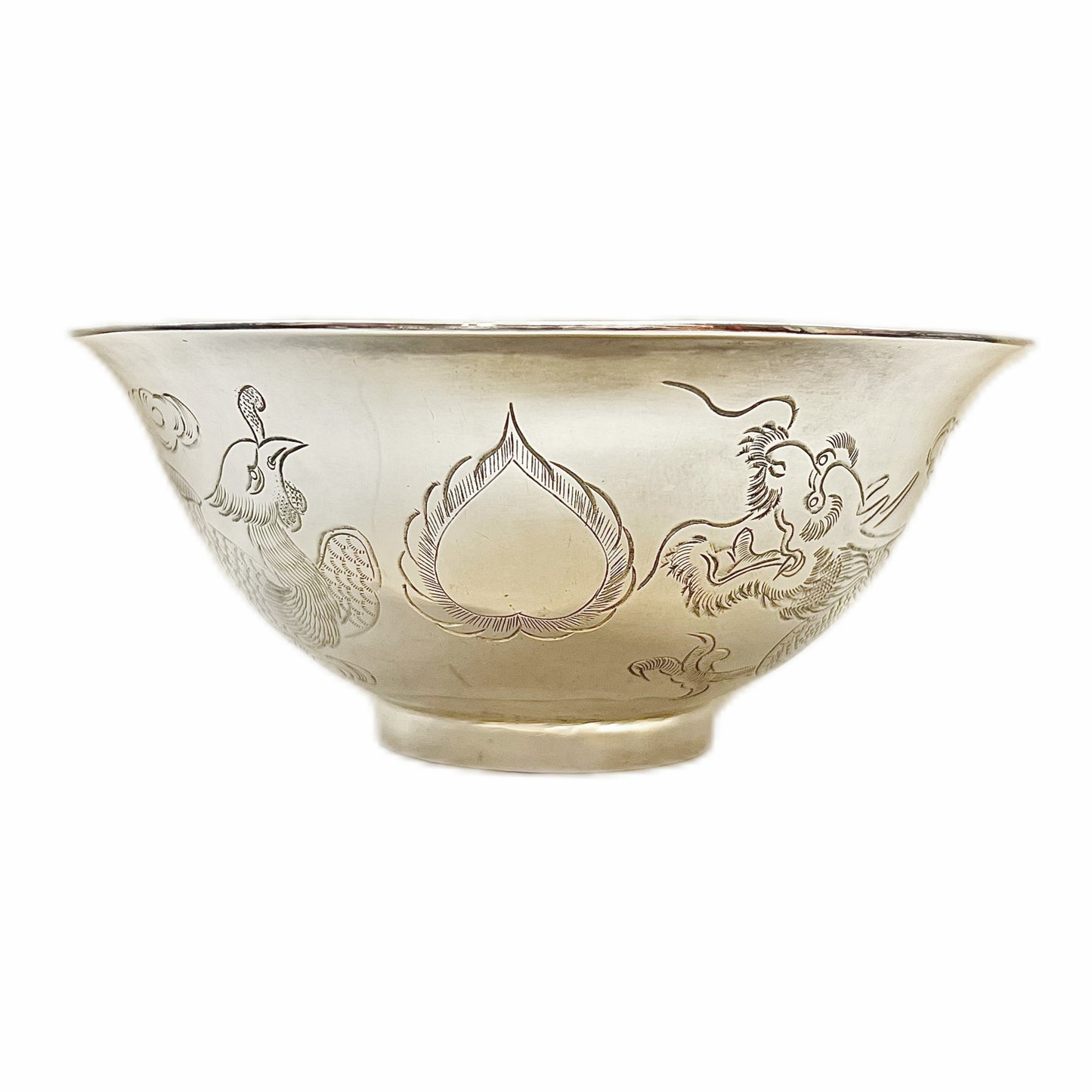 Vintage Chinese export silver sterling dragon and phoenix bowl, Hong Kong