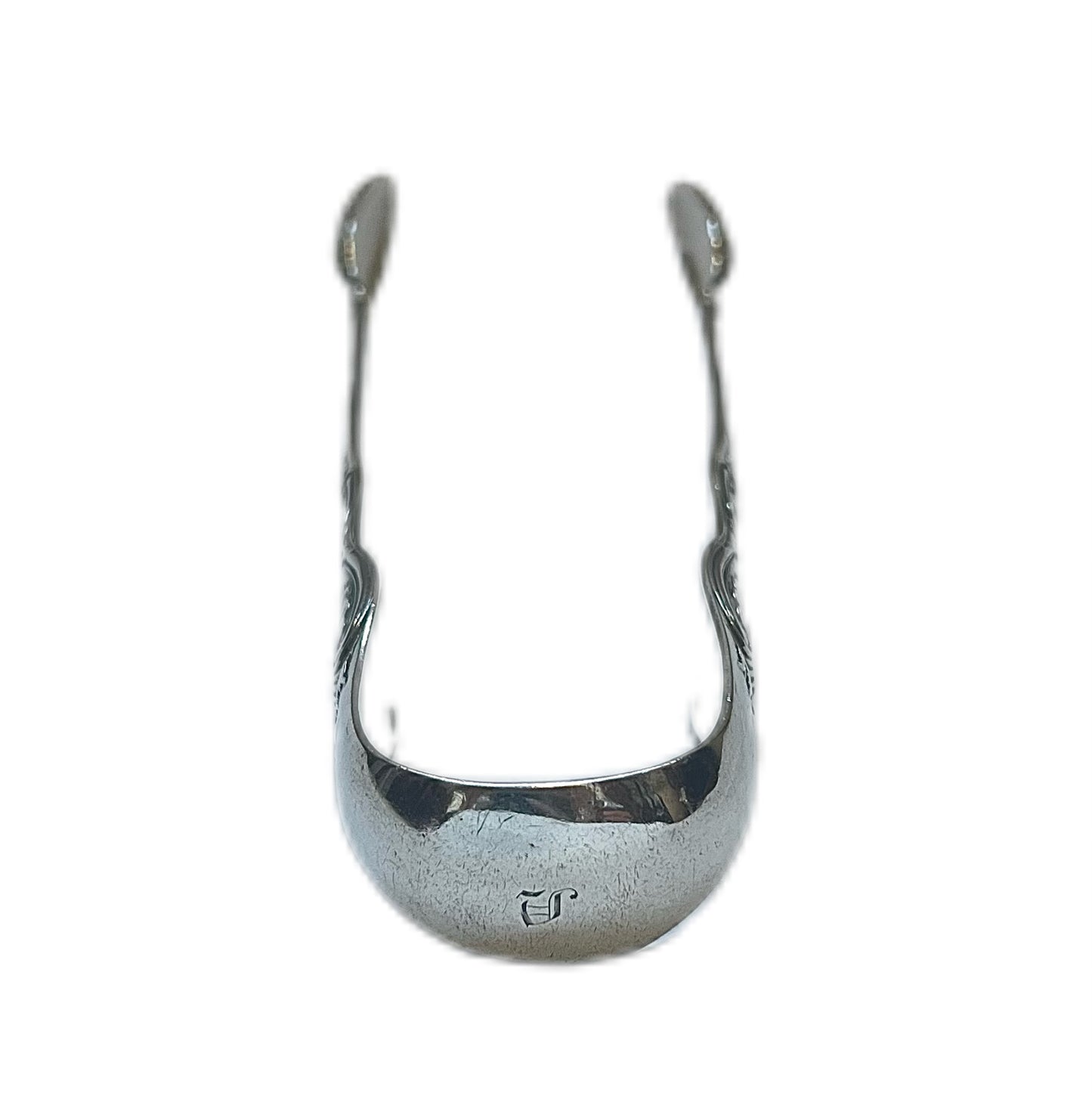 Antique Scottish provincial silver pair of tongs, Kings Pattern with shell bowls, with rare marks by Robert MacGregor