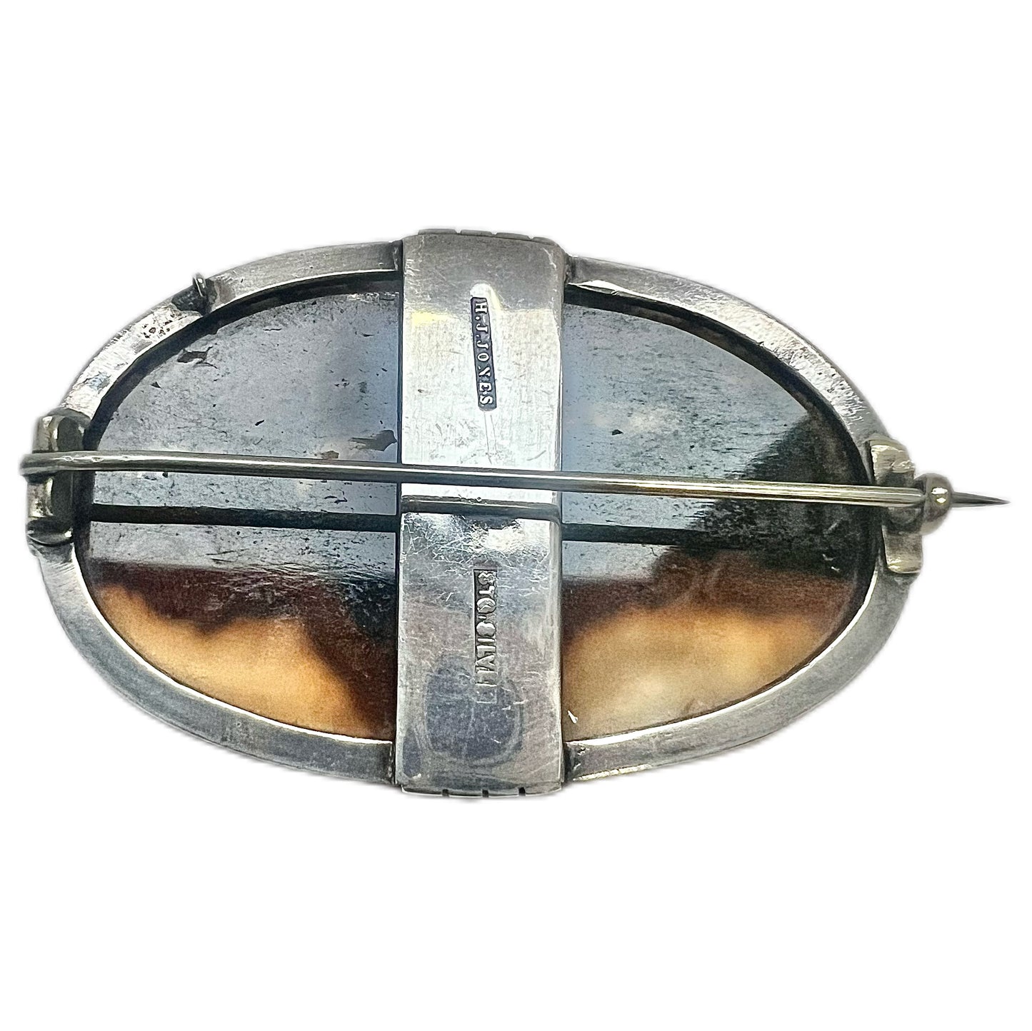 Rare early Australian sterling silver landscape moss agate brooch, late Victorian to early Edwardian