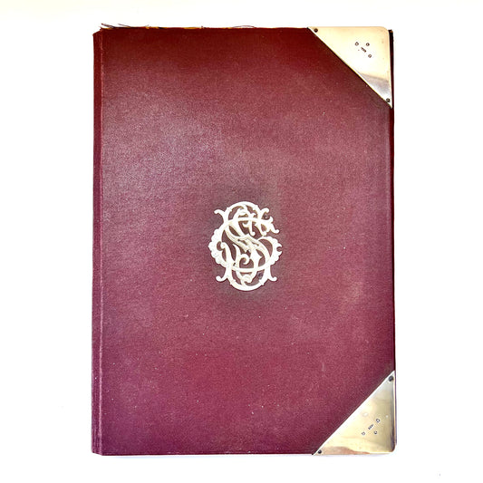 Compendio de escritorio/papel secante de estilo victoriano tardío con monturas de plata y marcas de patrocinador para Carlile y Watt, Edimburgo.