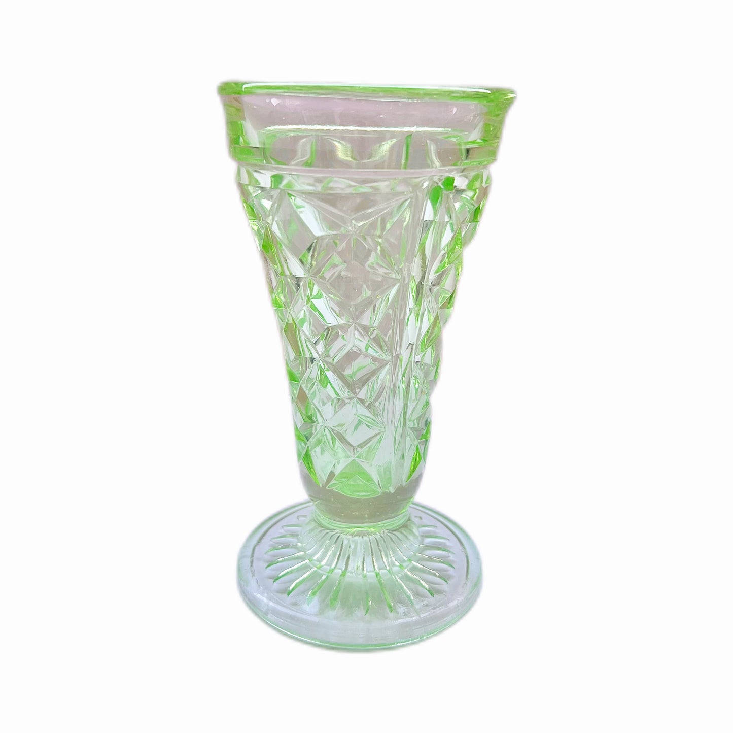Jarrón de vidrio de uranio Art Déco, circa 1920 a 1930