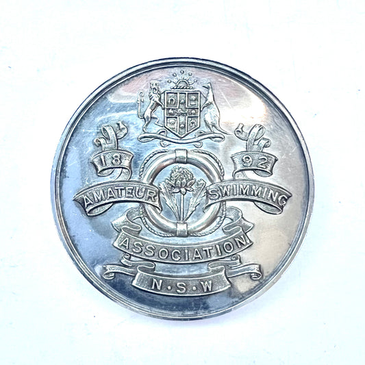NSW Amateur Swimming Association sterling silver medal, Angus & Coote circa 1935-1936