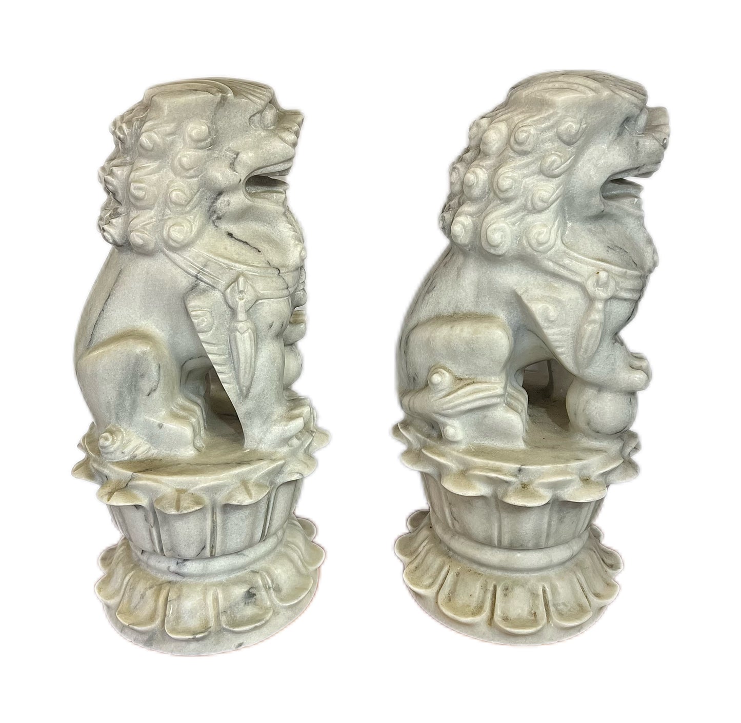 A stunning pair of vintage 20th century marble foo dogs of good size