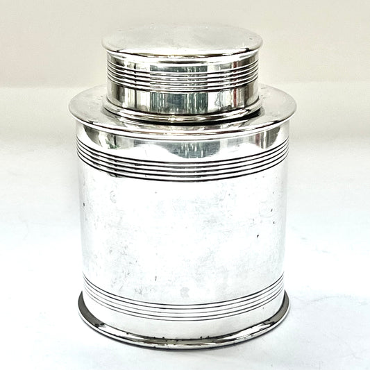 Antique George V sterling silver tea caddy with marks for Goldsmiths & Silversmiths Co. Ltd., London, 1912
