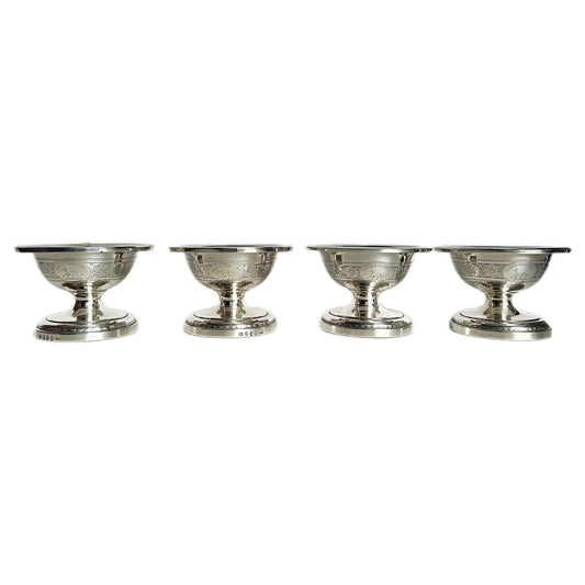 4 crested sterling silver George III salt cellars, John Wakelin & Robert Garrard