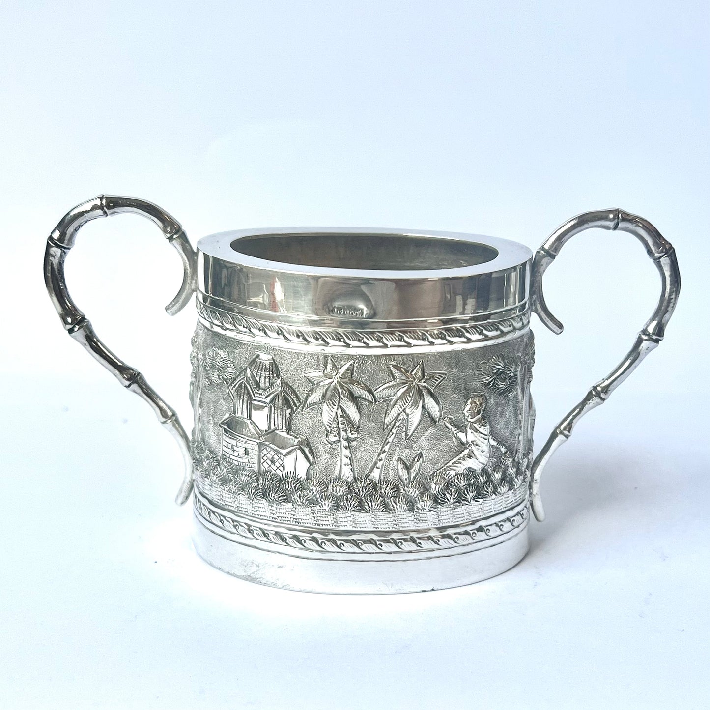 Late Victorian to Edwardian period Anglo-Indian Calcutta silver tea set comprising teapot, sugar bowl and creamer jug