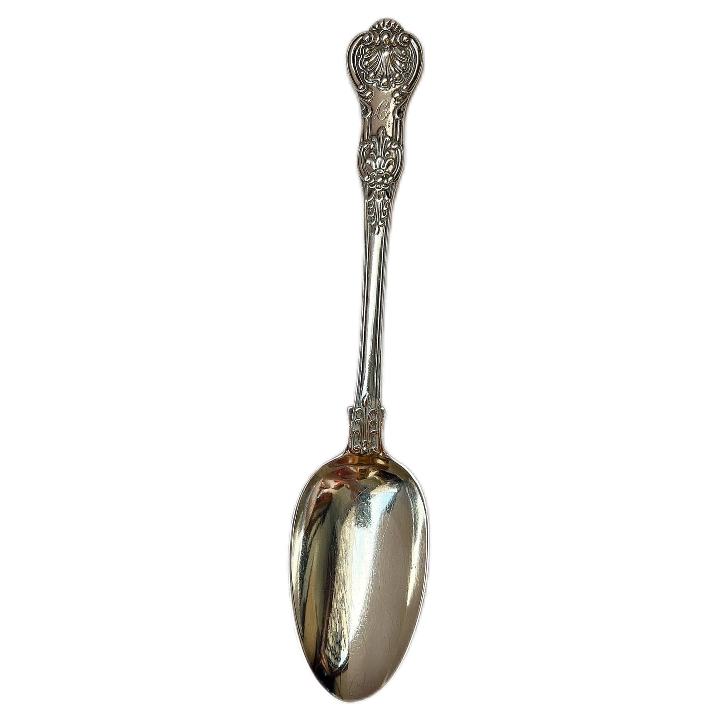 Antique William IV King’s pattern sterling silver serving spoon, with marks for John James Whiting, London, 1837