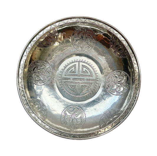 Antique Chinese export silver hand-raised offering dish