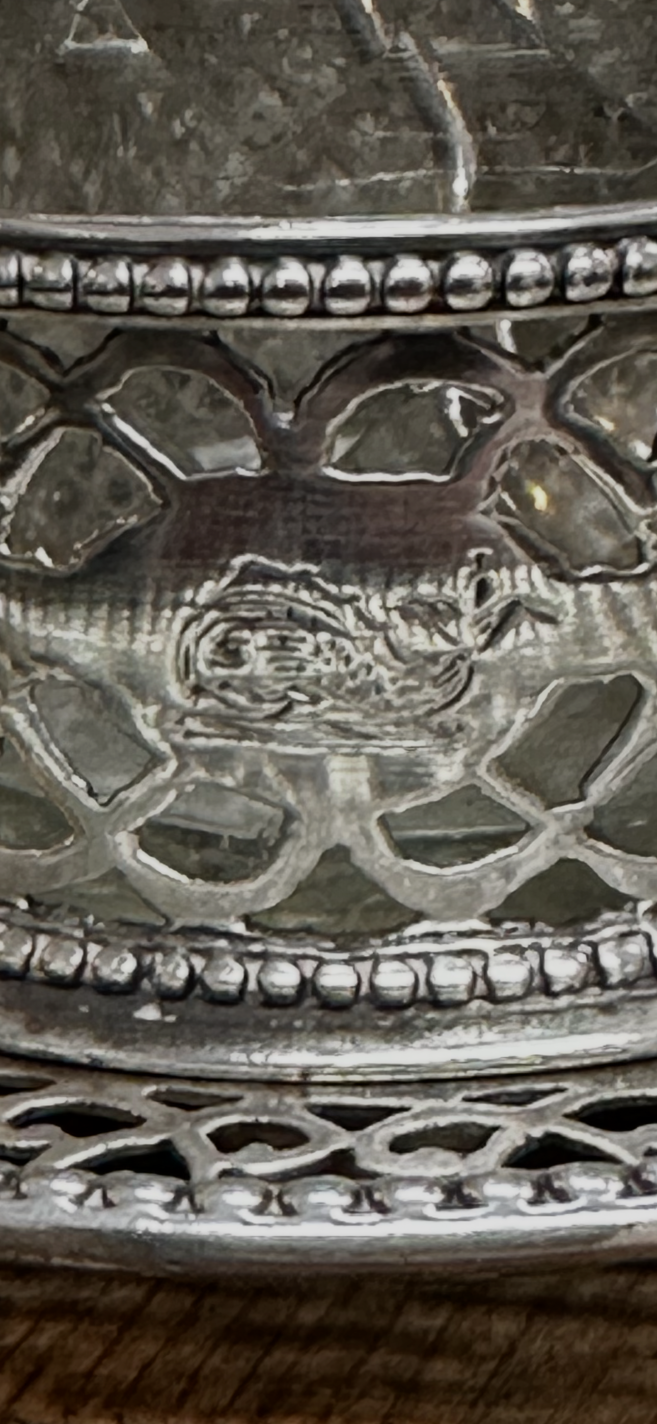 High Victorian 4 piece condiment set with tray, with marks for London, 1875/1876, George Fox