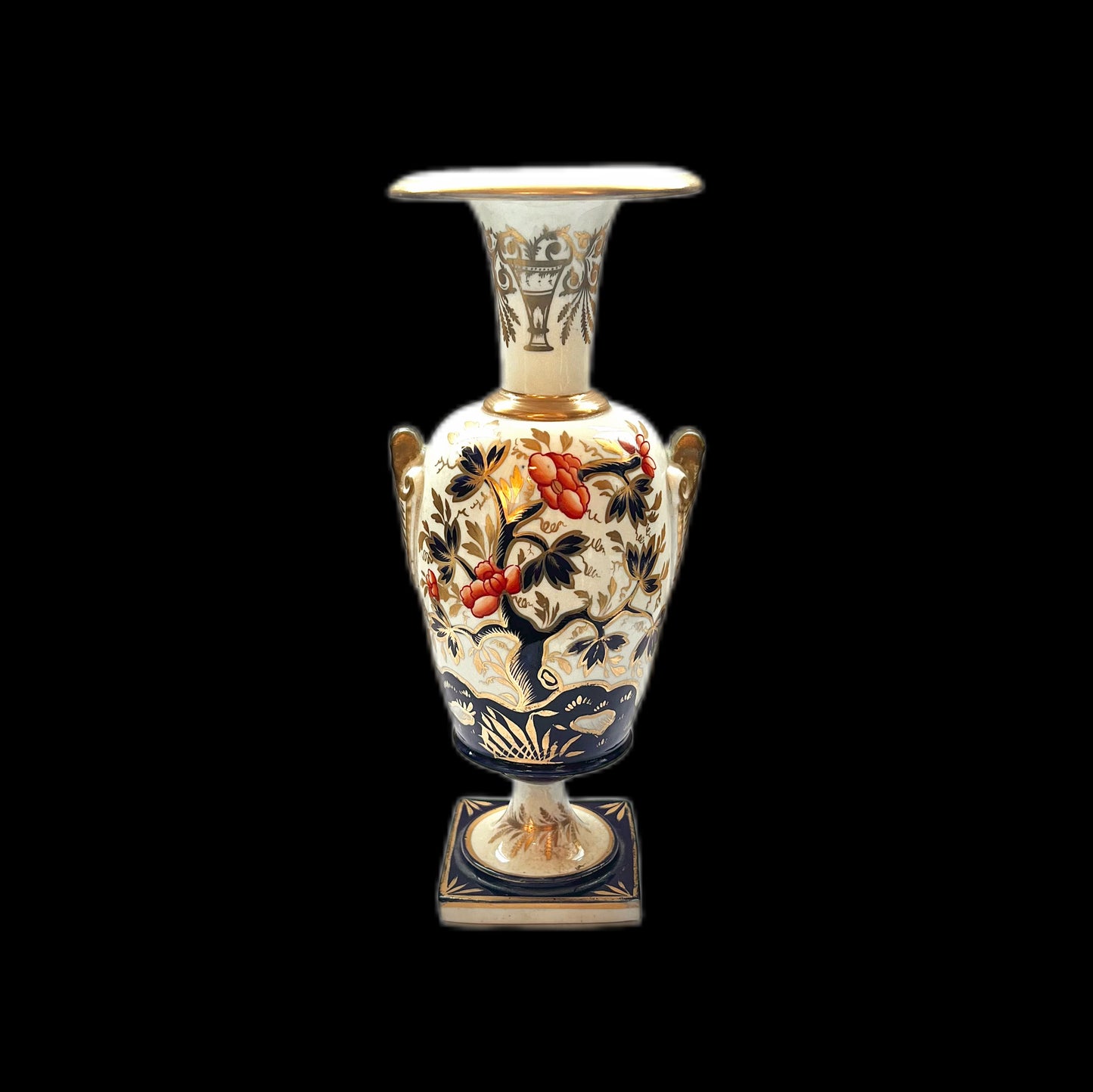 Jarrón antiguo de porcelana Mayer & Newbold de estilo Imari, circa 1820.