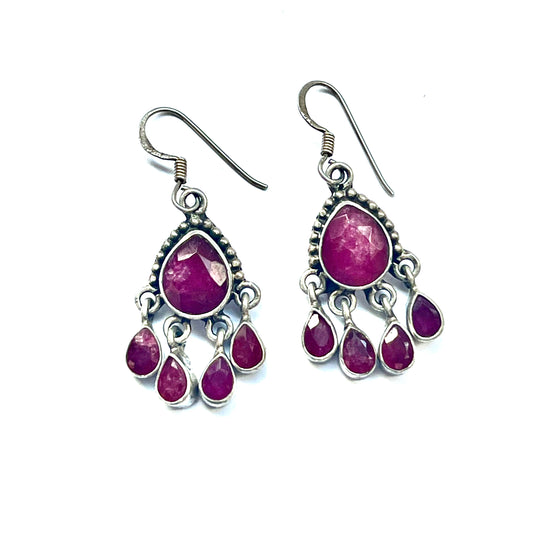 Vintage Indian silver and natural ruby earrings circa mid to late 20th century
