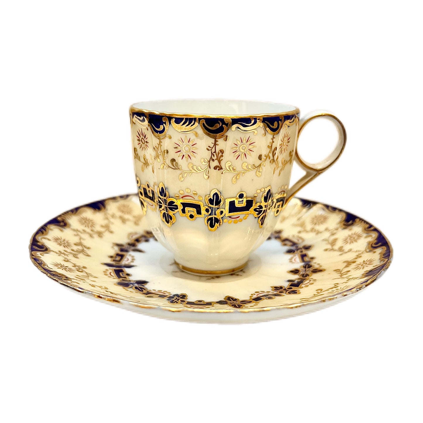 Early 19th century Minton Bute spiral shaped teacup with matching saucer