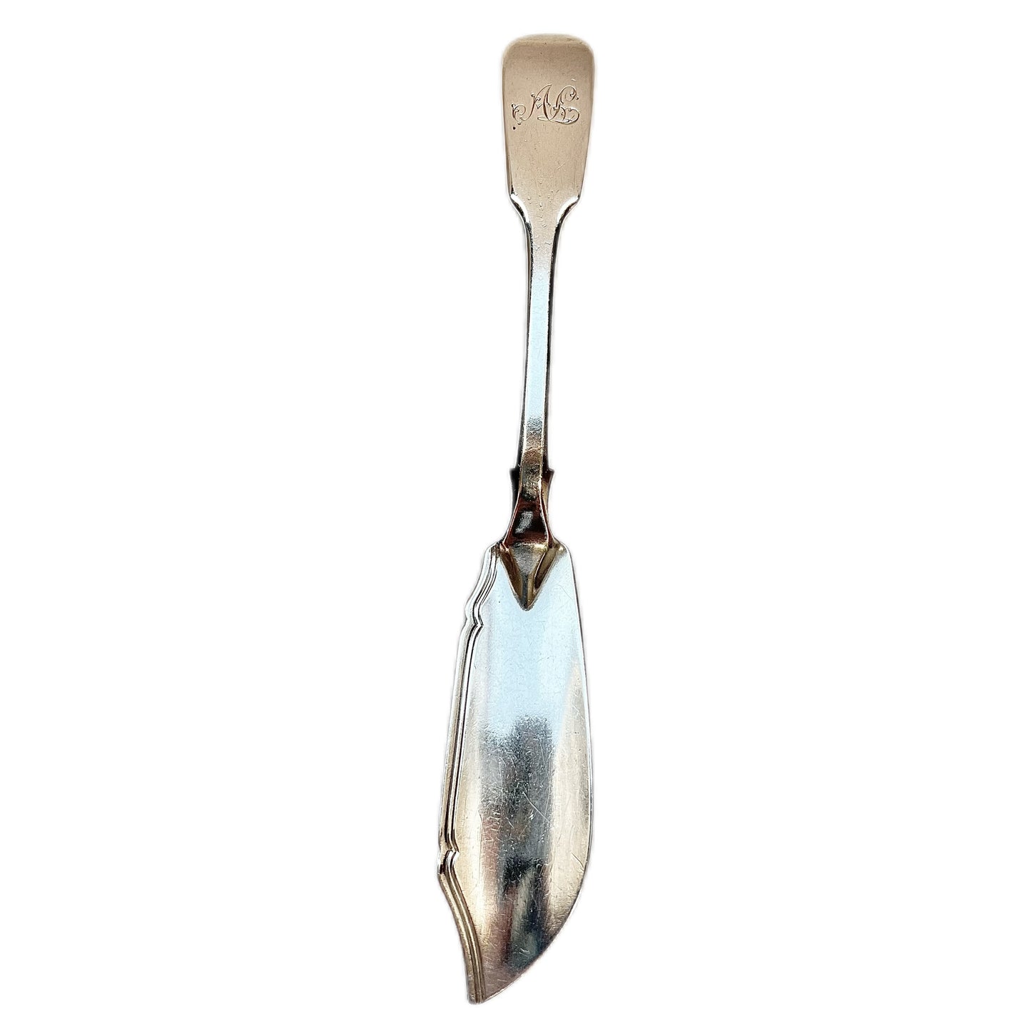 Early Victorian English sterling silver butter spreader, William Eaton