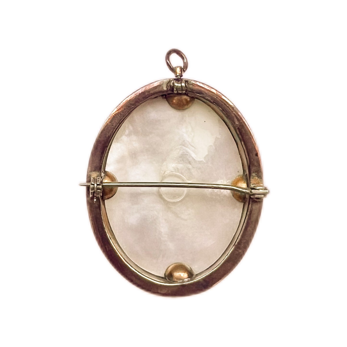 Broche/colgante antiguo de camafeo de nácar con una dama de perfil