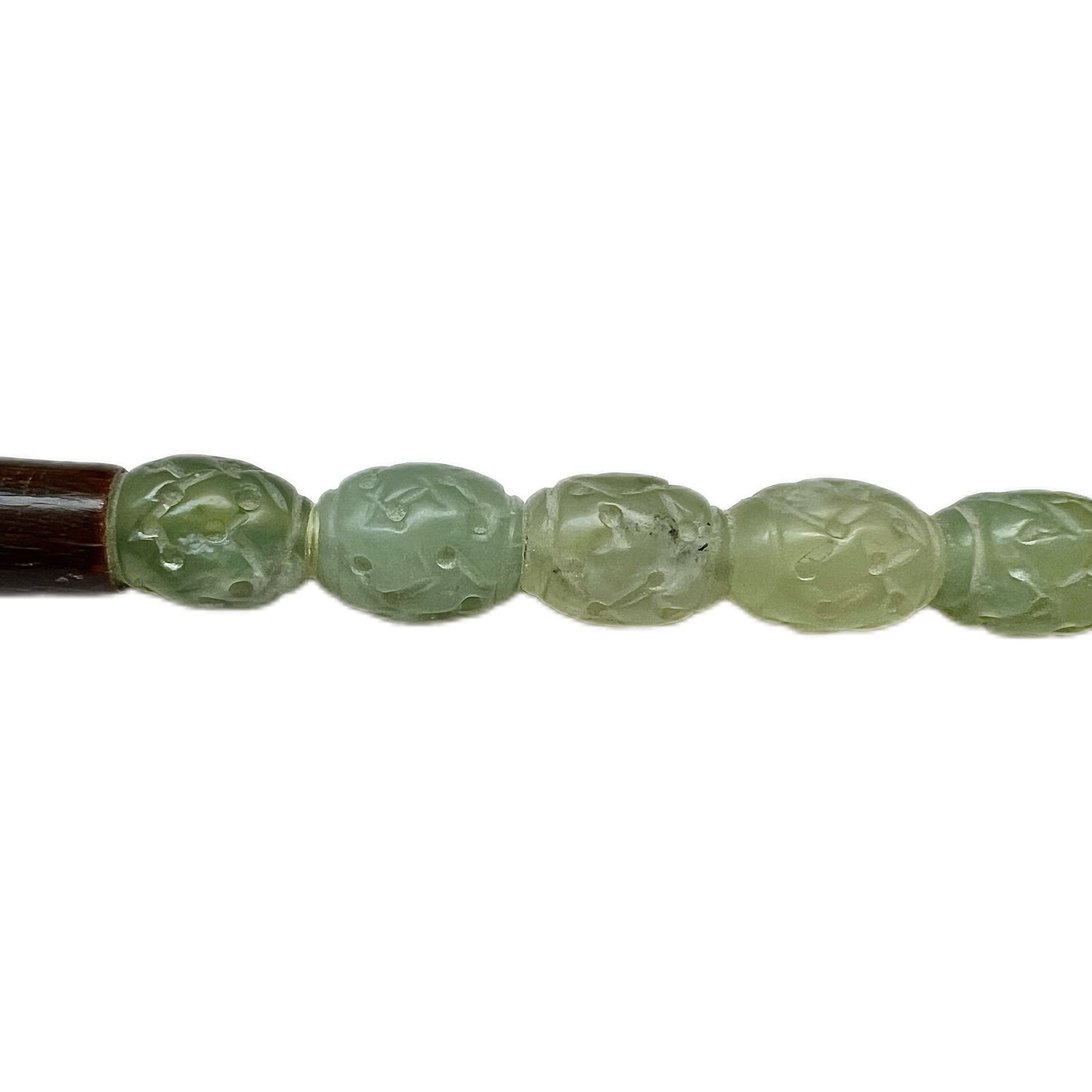 Vintage, possibly antique Chinese calligraphy brush with carved greenstone beaded handle