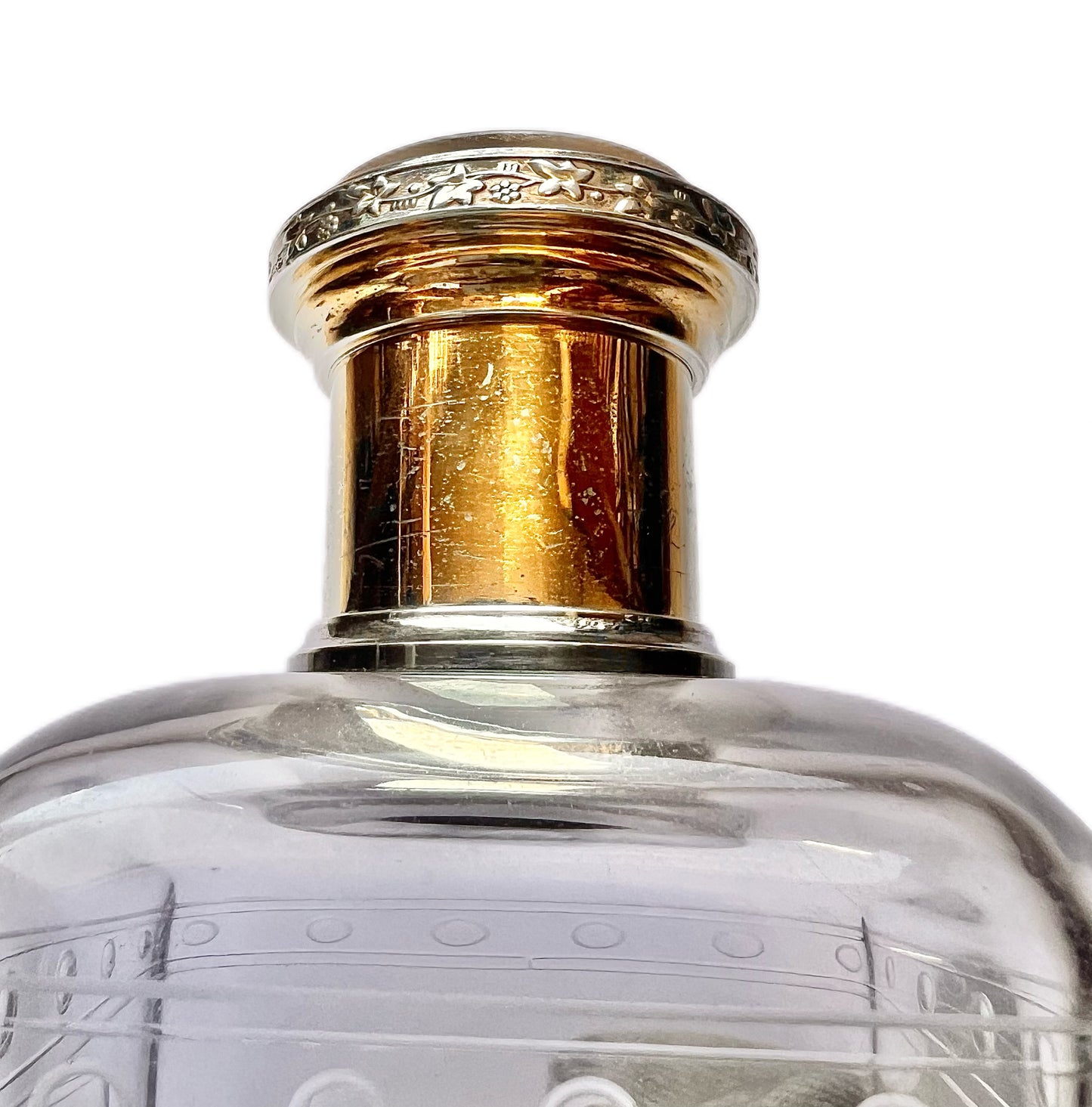 Antique French .950 gilt silver and cut glass bottle by Gustave Keller