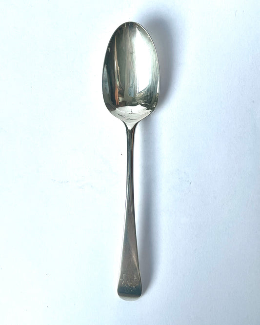 Antique George II sterling silver tablespoon, demi-lion crest, with marks for London 1759