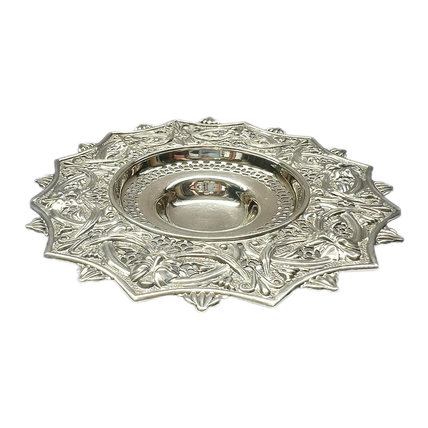 Late Victorian pierced sterling silver Green Man dish