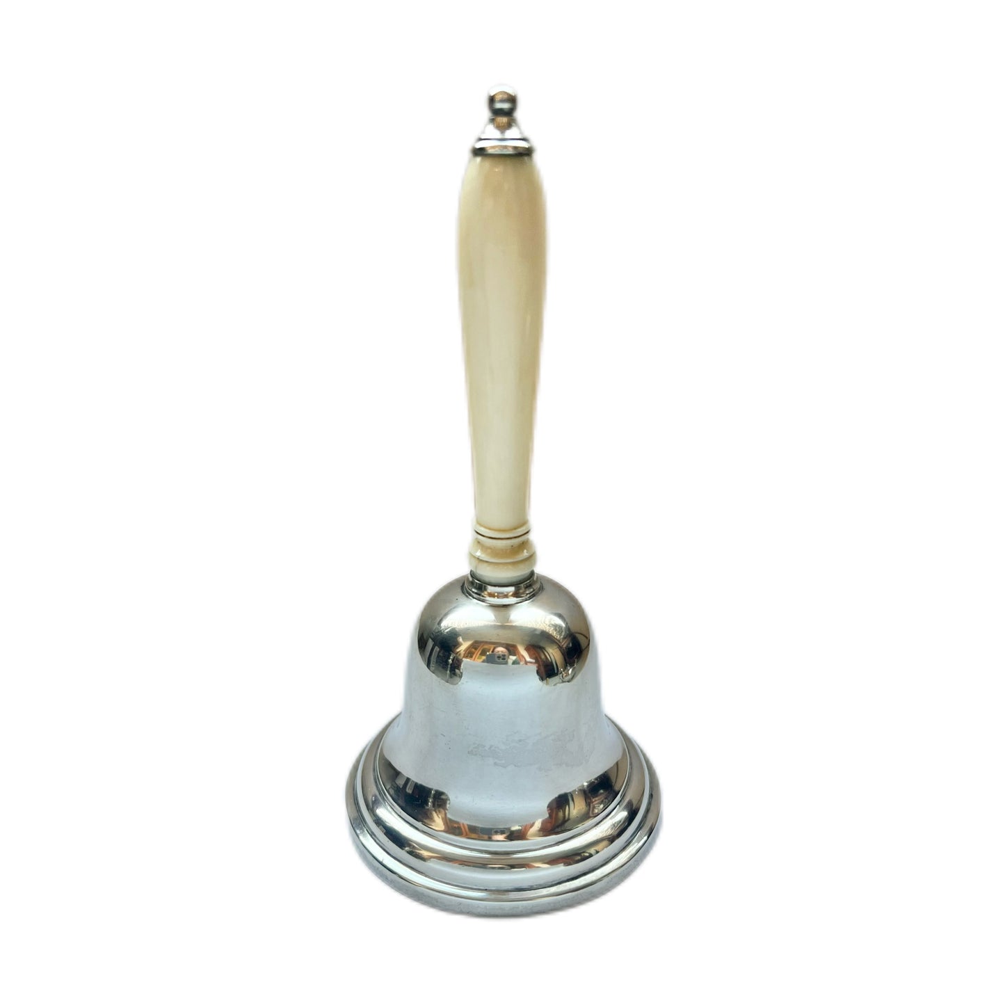 Late Victorian sterling silver bell with turned ivory handle