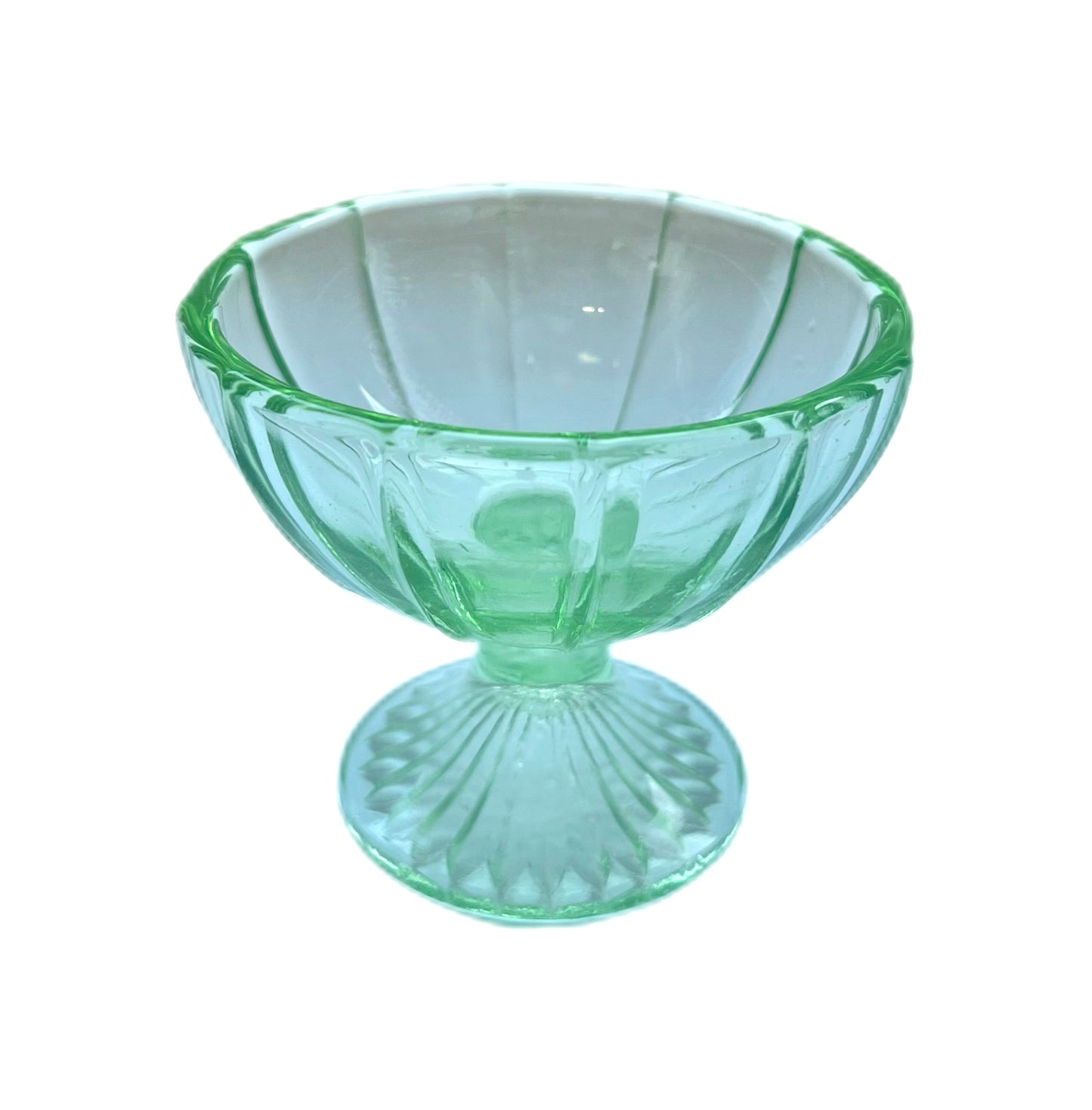 Plato para parfait de vidrio de uranio Art Déco, circa 1930 a 1940
