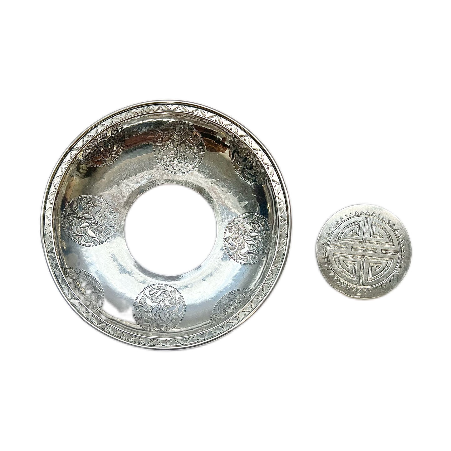 Antique Chinese export silver hand-raised offering dish