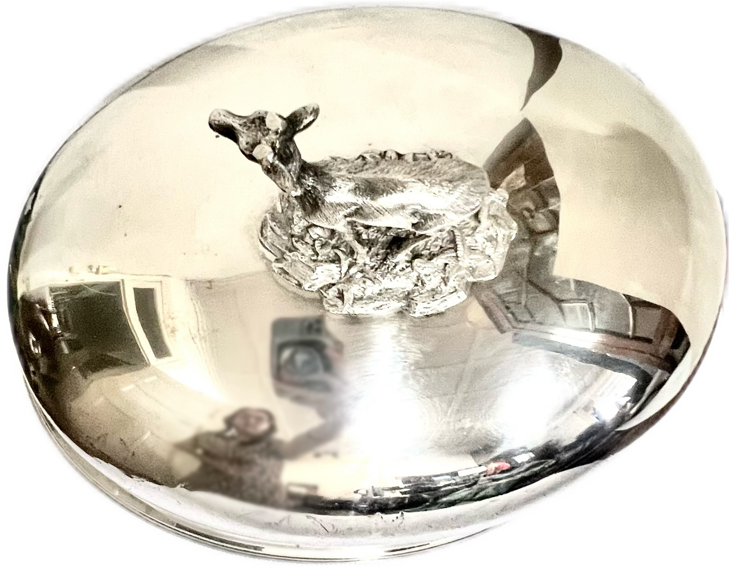 Antique High Victorian Sheffield Plate dinner cloche with deer finial