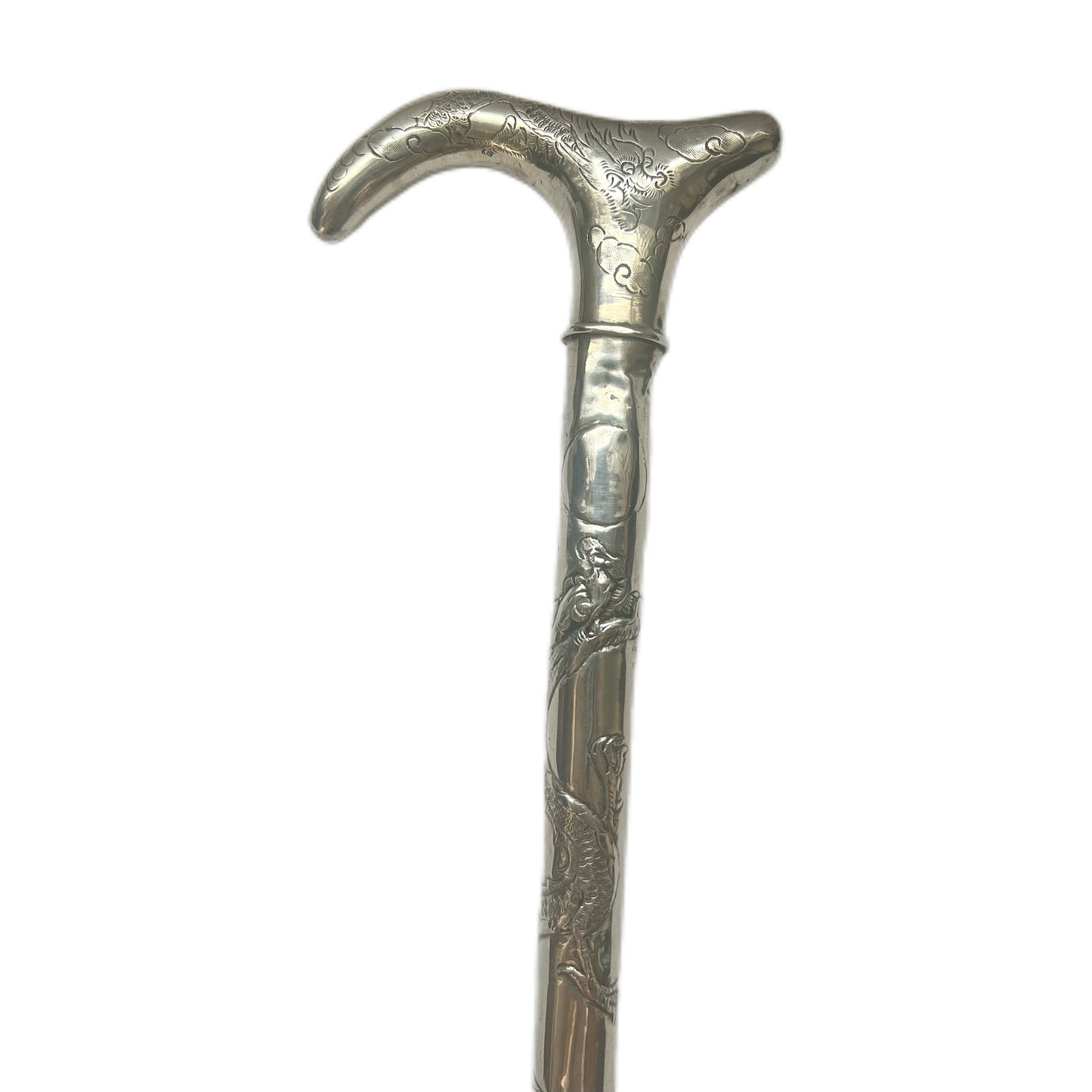 Antique .850 purity Chinese export silver parasol handle by Hung Chong, Shanghai