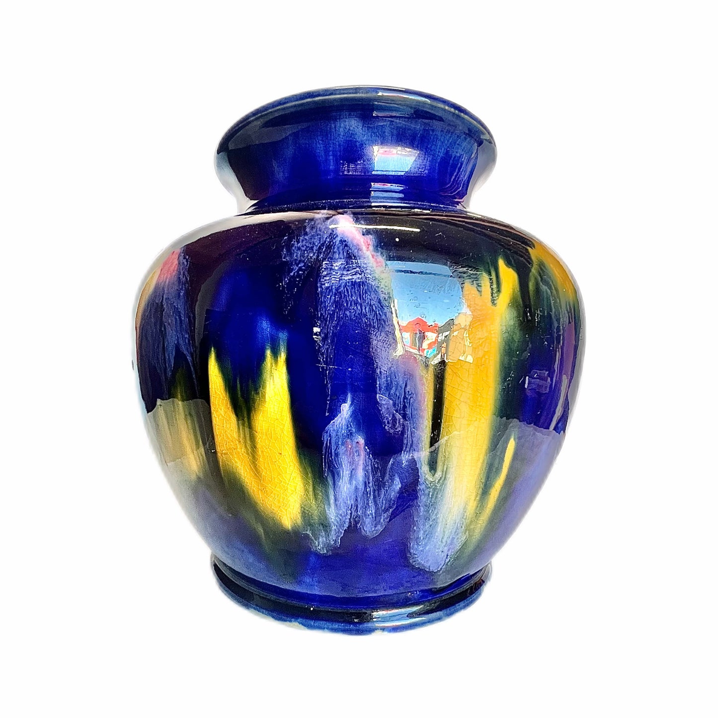 Large Blue Yellow John Mc Hugh Tasmanian Australian Art Pottery Art Deco Vase