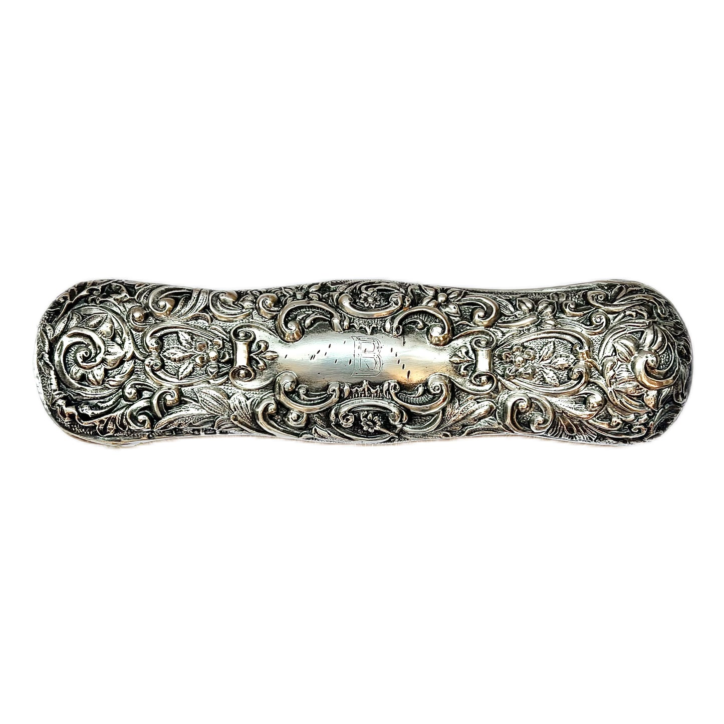 Antique Edwardian clothes brush with repousse sterling silver mount