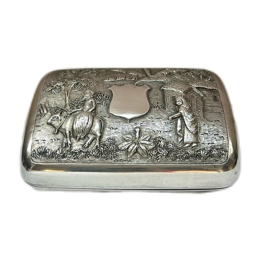 Beautiful antique Raj period Anglo-Indian Lucknow silver cigarette box