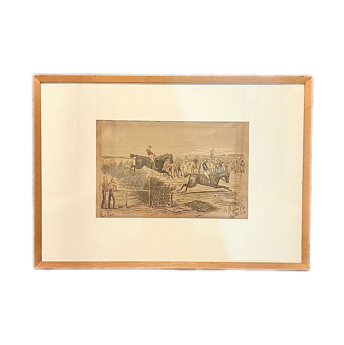 Ilustración deportiva original antigua de George Finch-Mason: «La Copa del Dragón // Solo dos en ella».