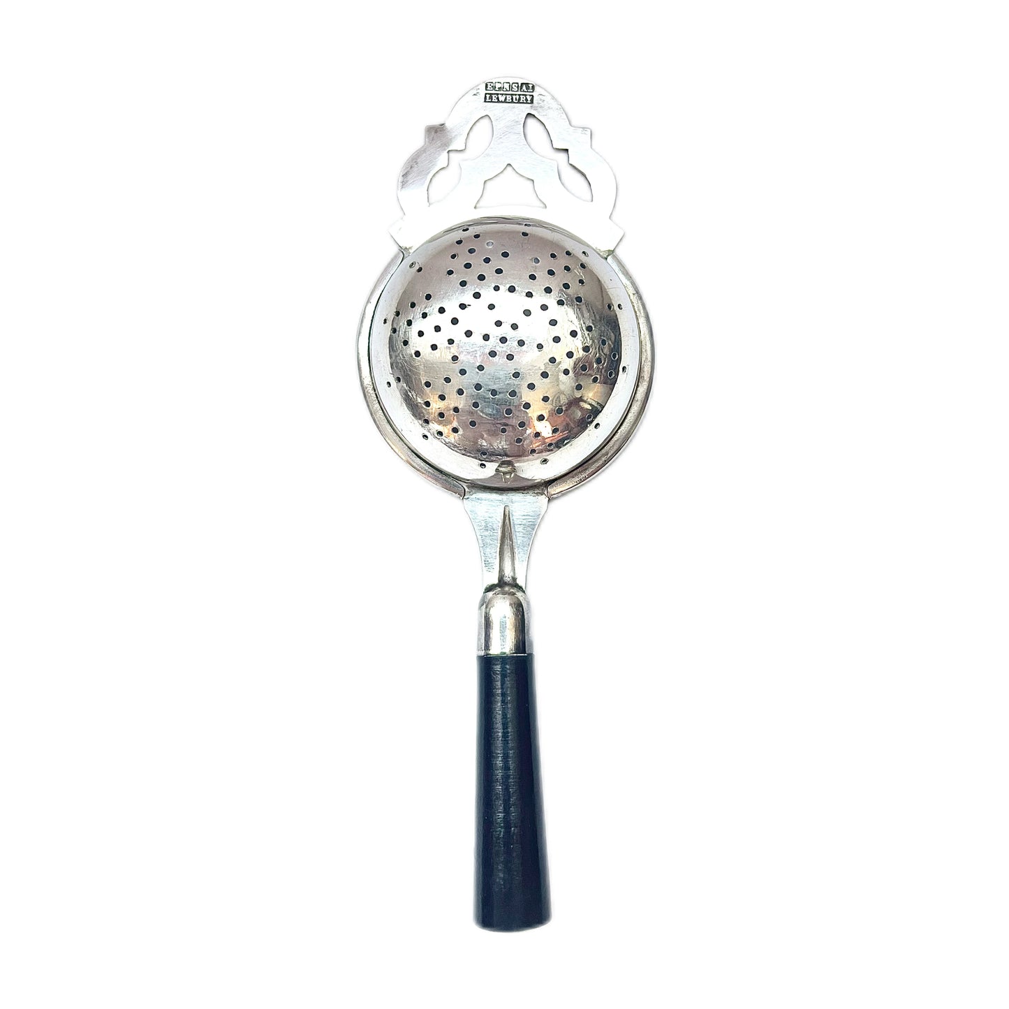 English Art Deco EPNS tea strainer with early celluloid handle