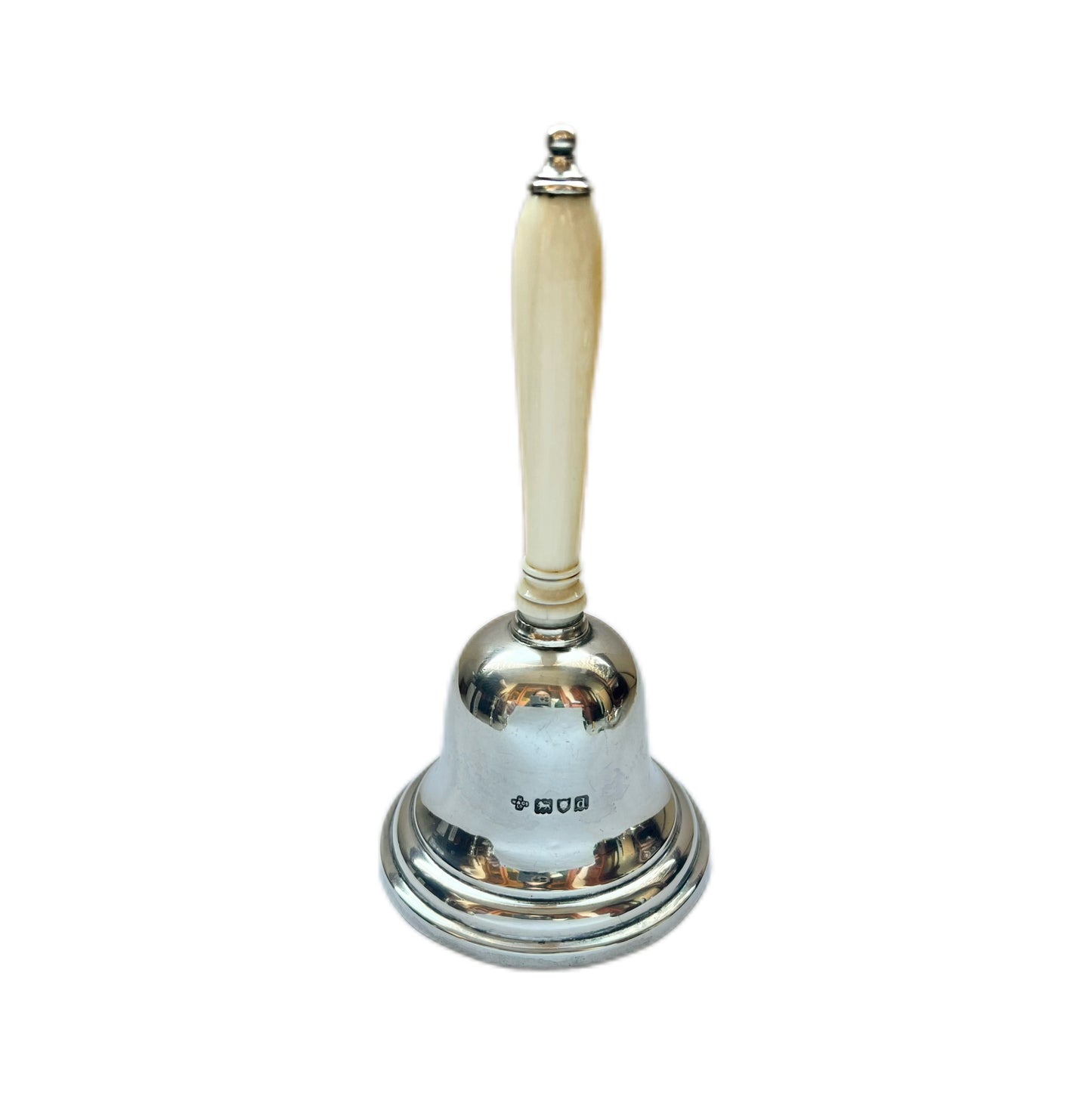 Late Victorian sterling silver bell with turned ivory handle