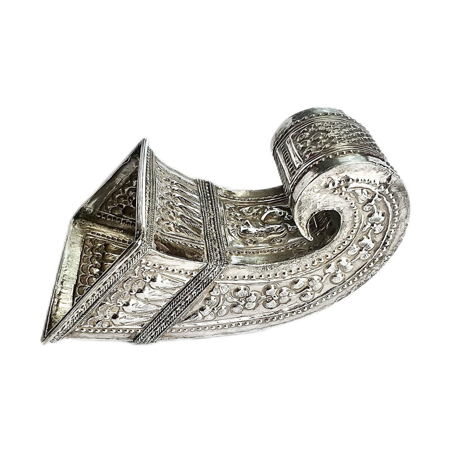 Antique repousse silver Laotian betel leaf holder