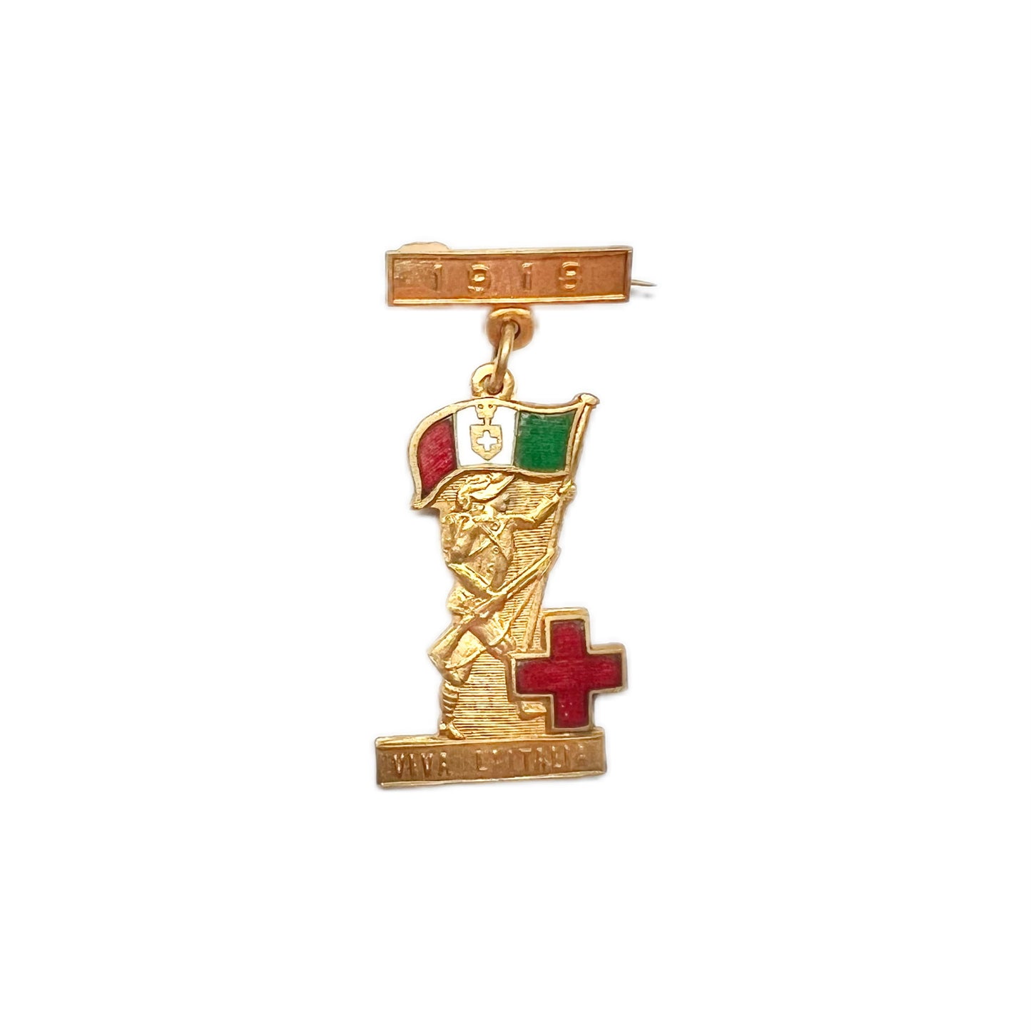 Insignia antigua de la Cruz Roja Angus & Coote Viva L'Italia de la Primera Guerra Mundial, c. 1918