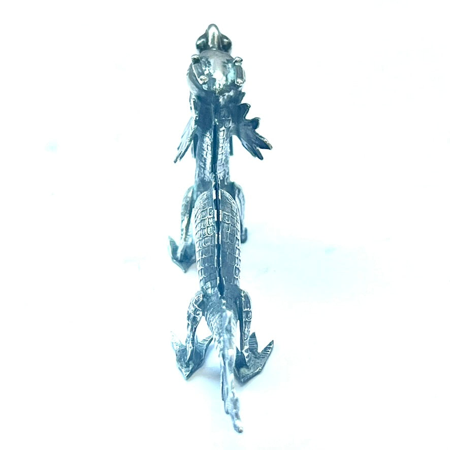 Antique Chinese export silver dragon figural placecard holder circa mid to late 19th century
