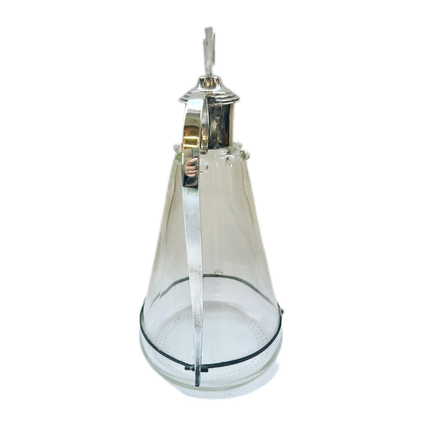 Jarra de vino de comunión de plata esterlina y cristal con clavos, estilo eduardiano, Thomas Pratt & Sons, Londres, 1910