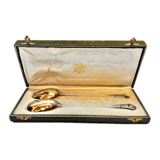 Cubiertos de ensalada antiguos franceses de plata .950 en caja original, J Granvigne, París