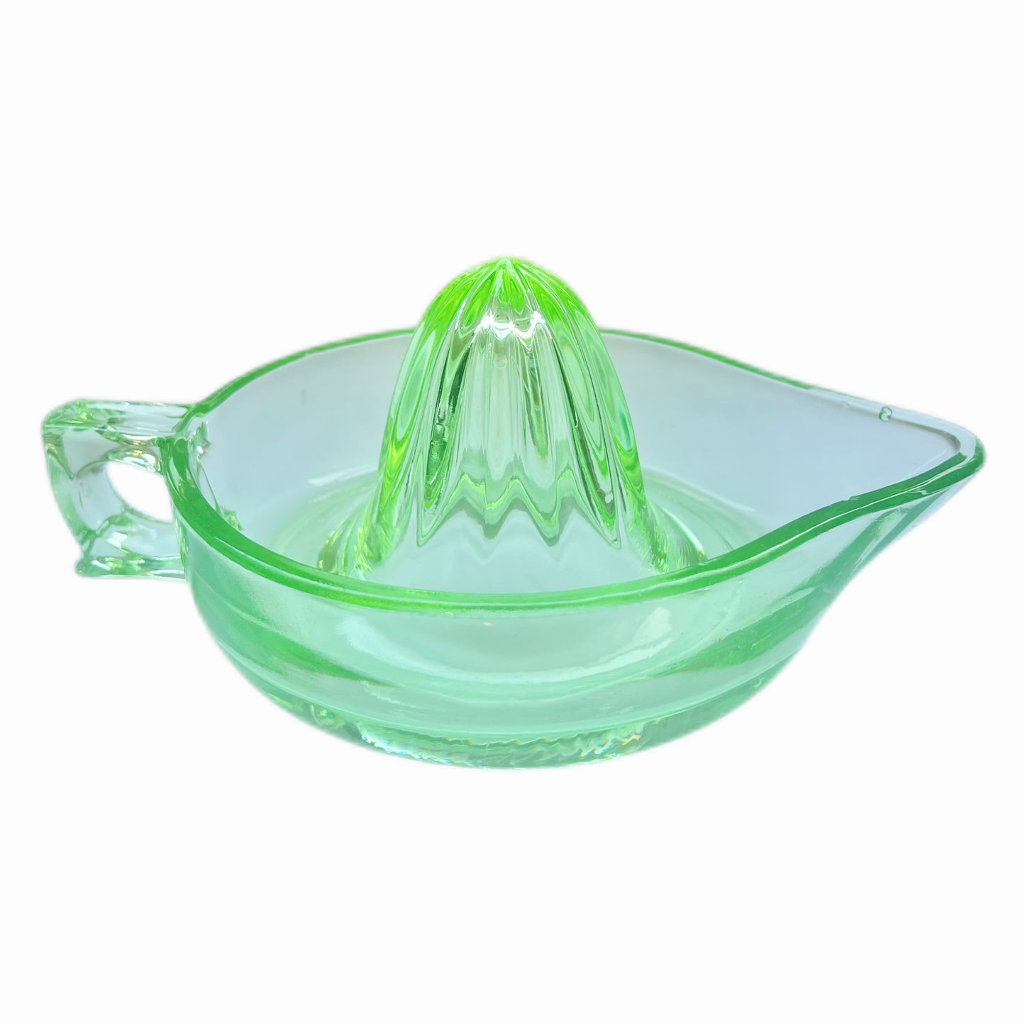 Exprimidor de jarrón de vidrio de uranio Art Déco, circa 1930 a 1940