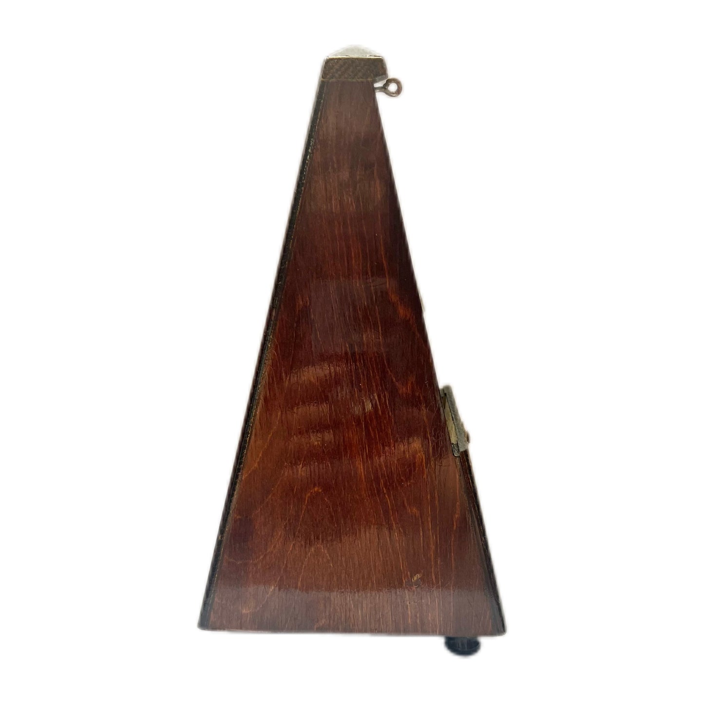 Metrónomo mecánico de principios del siglo XX con campana y sistema de sonido Maelzel y chapa de nogal.