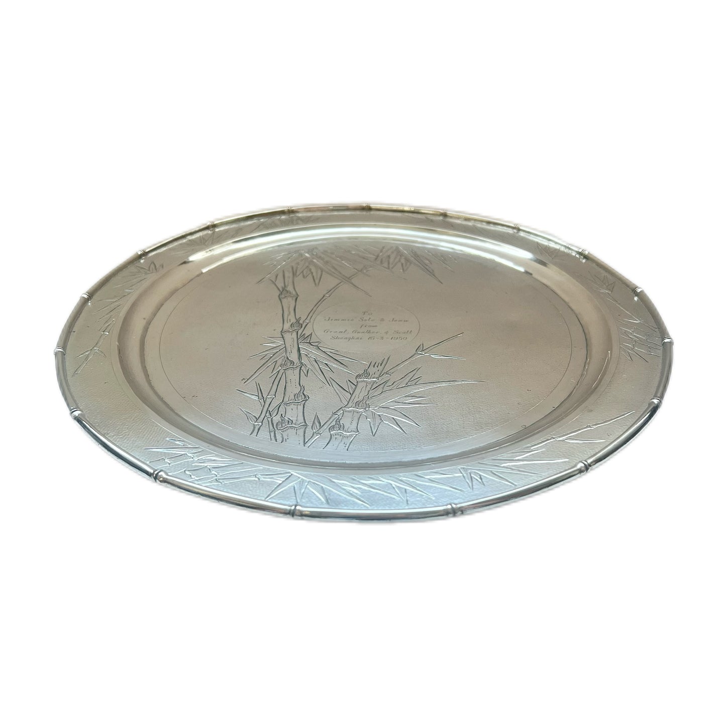 Antique Chinese export tray circa early 20th century with marks for Nanking Store, Shanghai
