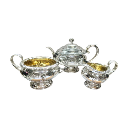 Antique Scottish George IV Regency sterling silver tea set, Charles Bendy, 1823, Edinburgh