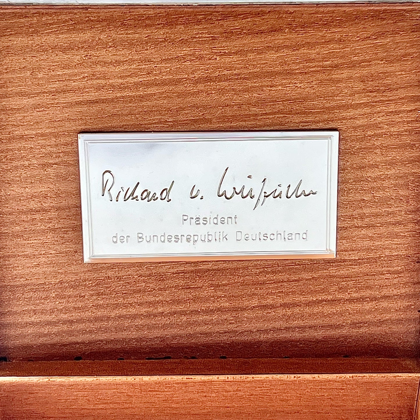 Late 20th century German sterling silver cedar-lined casket presented by President Richard Karl von Weizsäcker