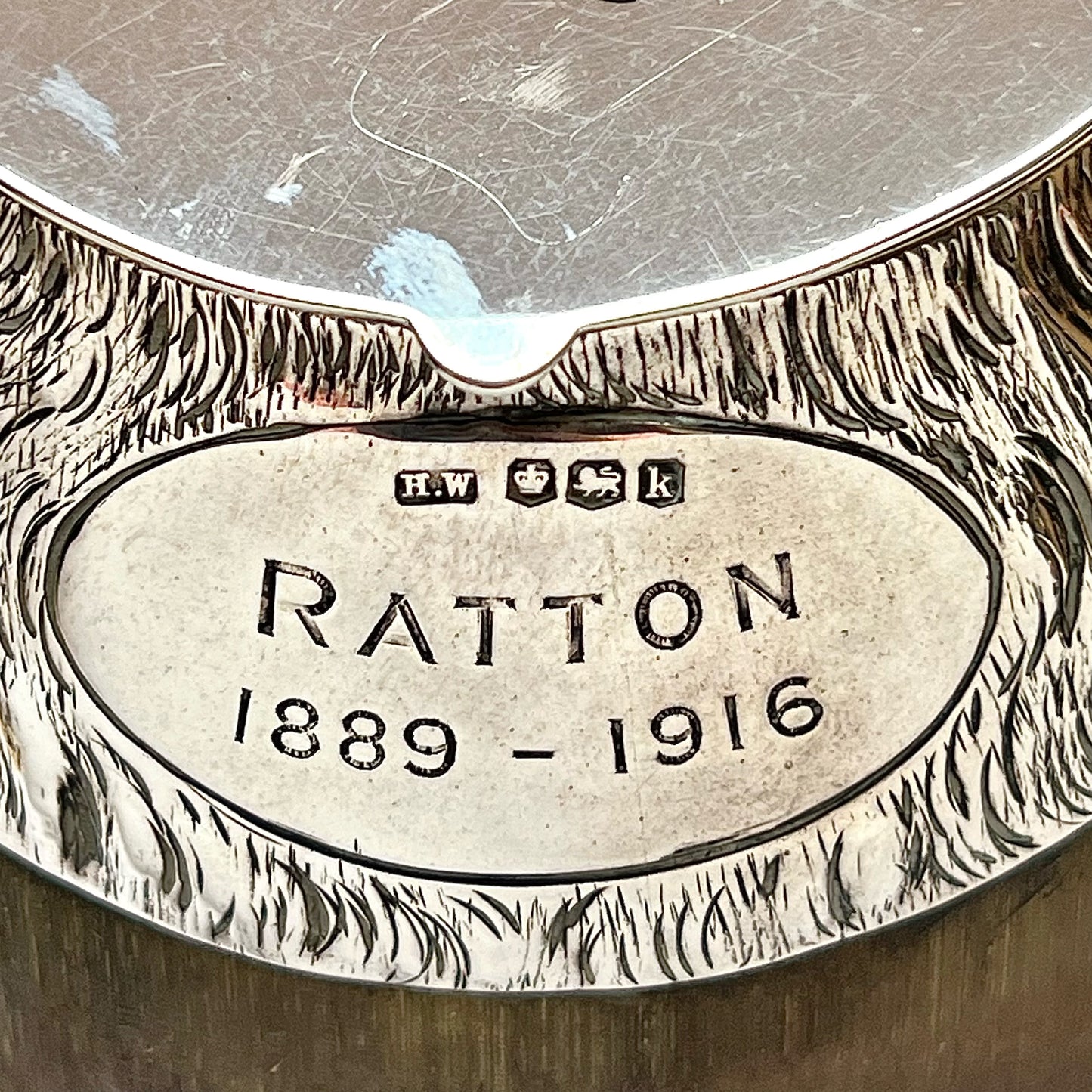 Antique rare sterling silver racehorse hoof "Ratton" inkwell with original glass liner, Sheffield, 1927, Henry Wigfull